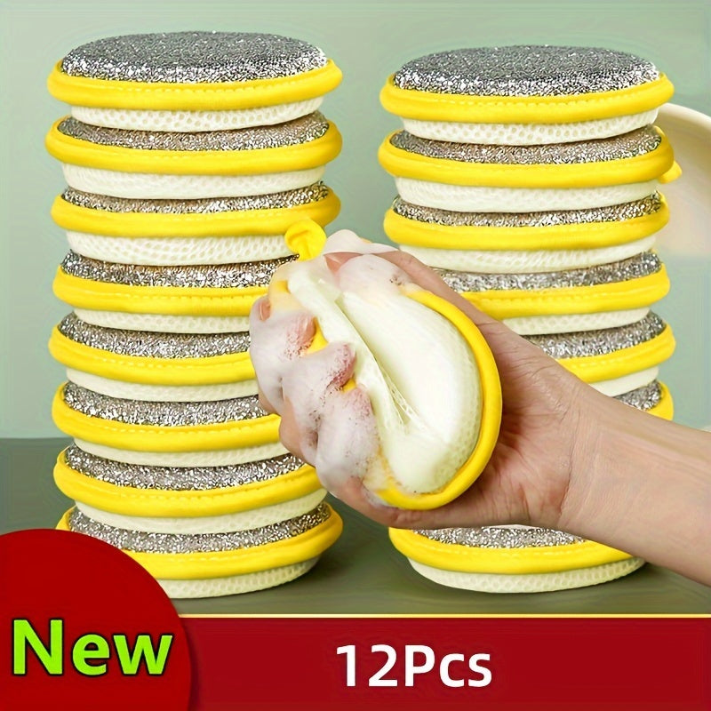 12-Pack Double-Sided Round Scouring Pads for Kitchen Cleaning