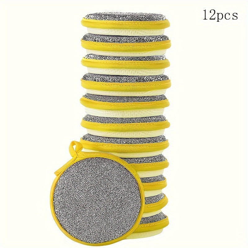 12-Pack Double-Sided Round Scouring Pads for Kitchen Cleaning